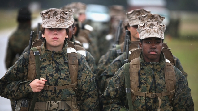 Female recruits attend Marine boot camp in South Carolina.