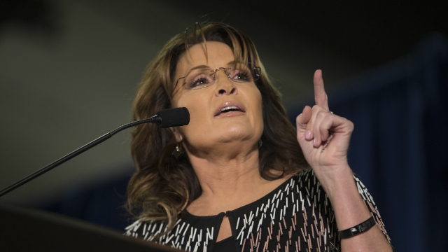 Former Alaska Gov. Sarah Palin speaks at Hansen Agriculture Student Learning Center at Iowa State University on January 19, 2016 in Ames, IA.