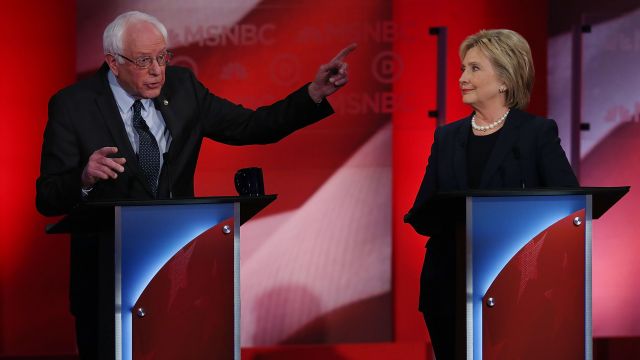 Clinton and Sanders at the Democratic debate in New Hampshire