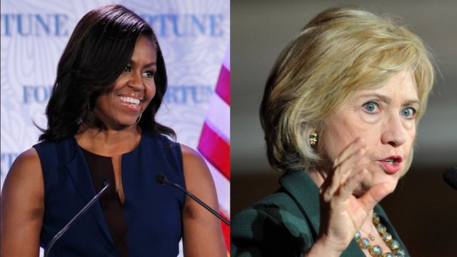 Current first lady Michelle Obama and former first lady Hillary Clinton