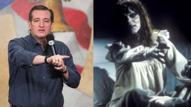 Republican presidential candidate Texas Sen. Ted Cruz. A scene from "The Exorcist."