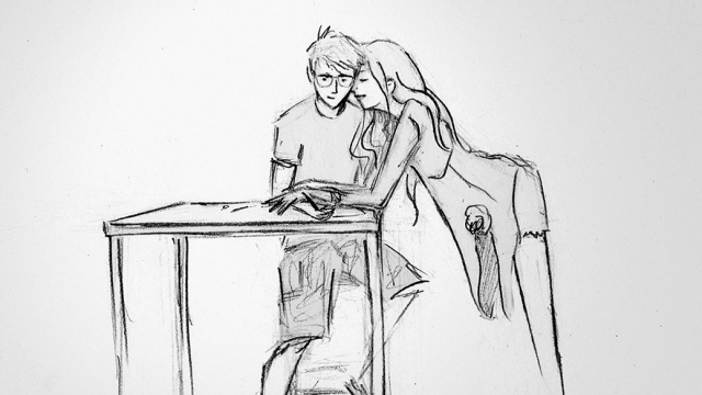 A sketch Curtis Wiklund did of himself and his wife.