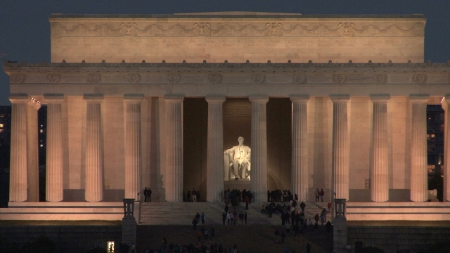 The Lincoln Memorial at night.