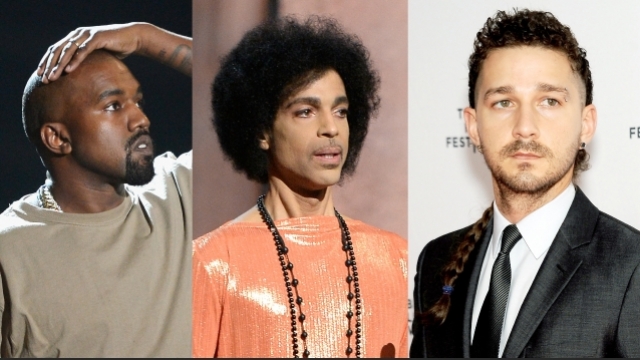 A collage of Kanye West, Prince and Shia LaBeouf is pictured.