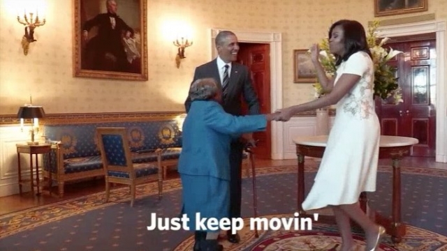 Virginia McLaurin meets the president and first lady at the White House.