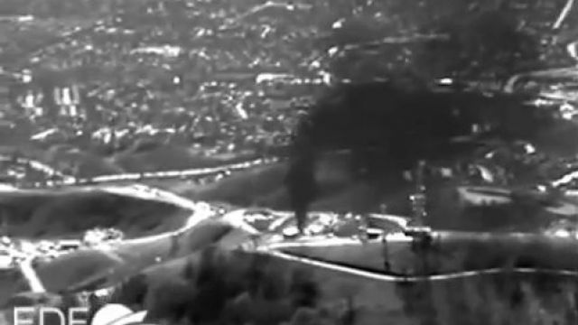 Aerial footage filmed Dec. 17, 2015, shows potent, climate-damaging methane gases escaping from a massive natural gas leak at a storage facility in California’s Aliso Canyon, with the San Fernando valley pictured in the background.