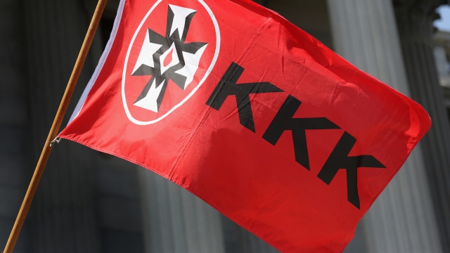 A Ku Klux Klan flag at a Klan demonstration in Columbia, South Carolina.