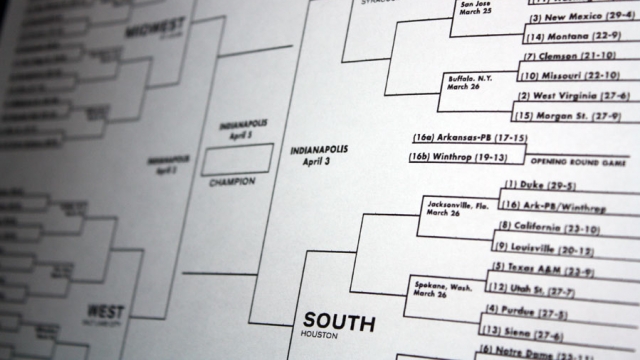 Photo of a March Madness bracket.