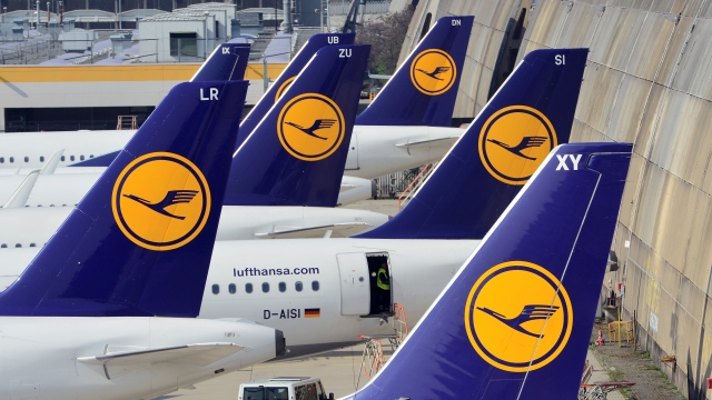 Lufthansa airplanes stand at the Frankfurt Airport while the Lufthansa strike on April 2, 2014 in Frankfurt, Germany.