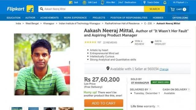 Aakash Neeraj Mittal "sold" himself on the website Flipkart by using the listing to creatively show off his resume.