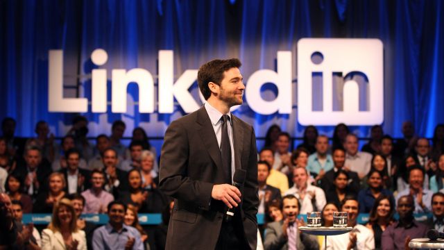 LinkedIn CEO Jeff Weiner presents at a town hall meeting.