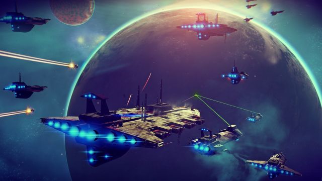 A space battle in 'No Man's Sky.'