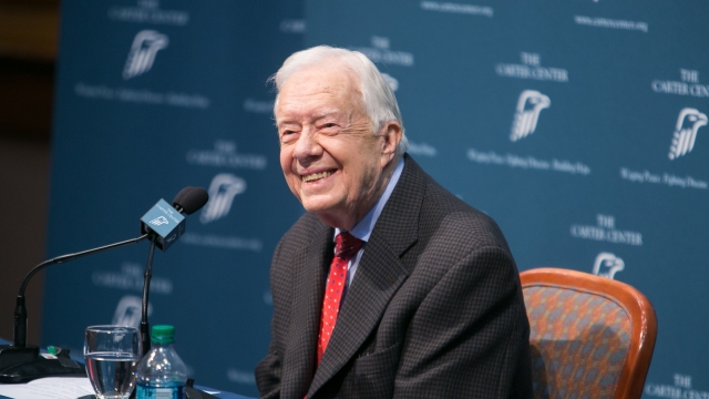 Former President Jimmy Carter at a Carter Center event discussing his battle with cancer.