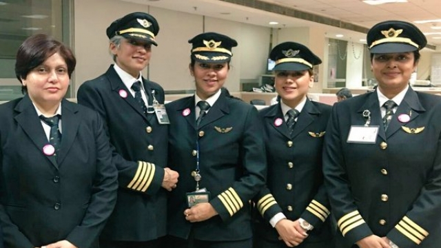 An image from Air India of the pilots of an all female-crewed flight.