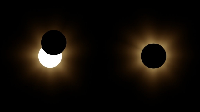 A partial solar eclipse transitioning into a total solar eclipse.