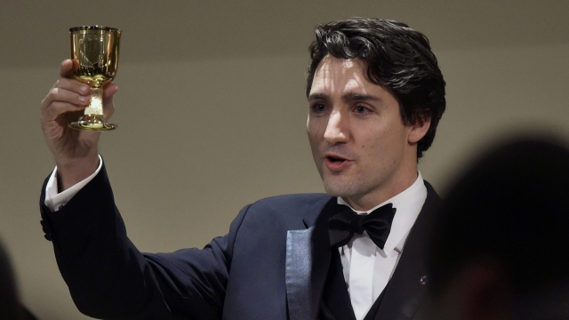 Canada's Prime Minister Justin Trudeau gives a toast