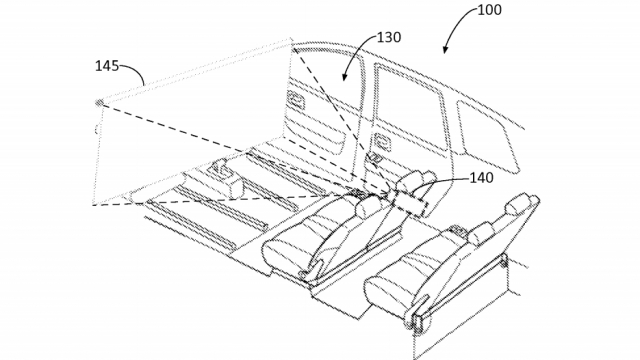 A sketch of Ford patent for a projector and screen that would go in autonomous cars.