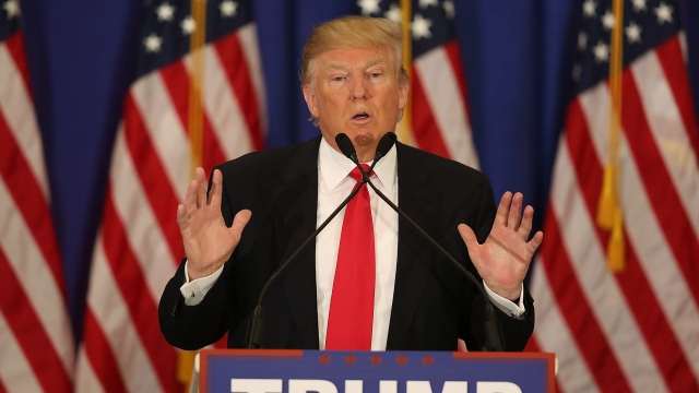 Republican presidential candidate Donald Trump speaks during a press conference.