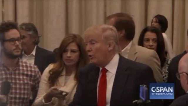 Breitbart reporter Michelle Fields asks Donald Trump a question after his press conference.