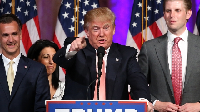 Republican presidential candidate Donald Trump speaks during a primary night press conference.