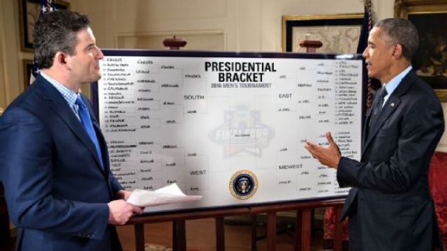 President Obama picking his 2016 NCAA March Madness bracket.