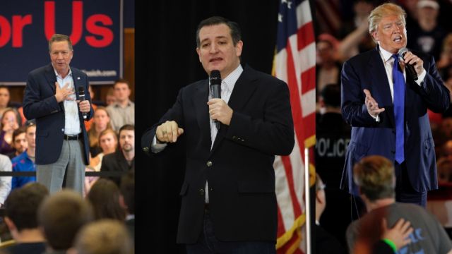 GOP presidential candidates Gov. John Kasich, Sen. Ted Cruz and Donald Trump