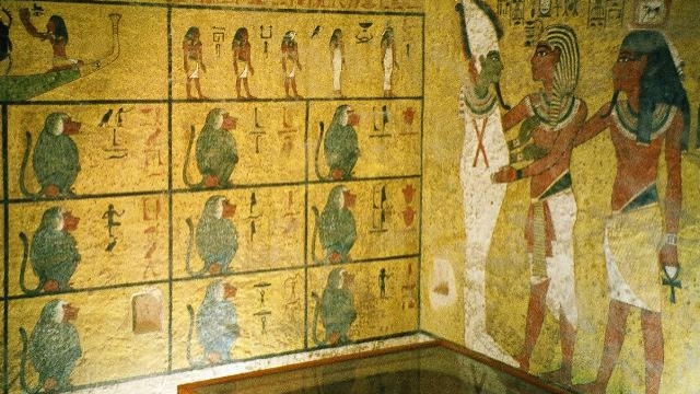 The walls inside the accessible part of King Tut's burial chamber.