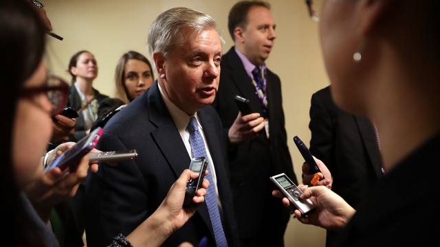 U.S. Sen. Lindsey Graham (R-SC) talks to members of the media March 16, 2016 on Capitol Hill in Washington, DC.