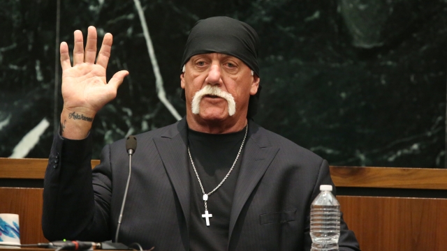 Hulk Hogan takes the oath in court during the trial.