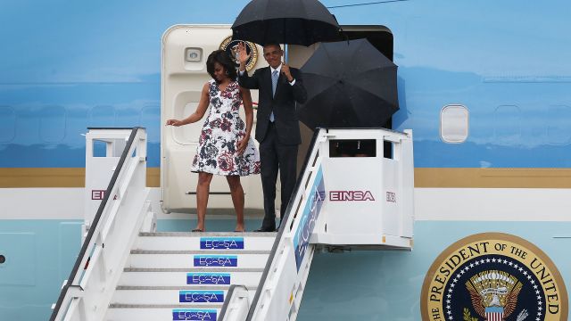 President Obama and First Lady Michelle Obama arrive in Cuba on March 20, 2016.