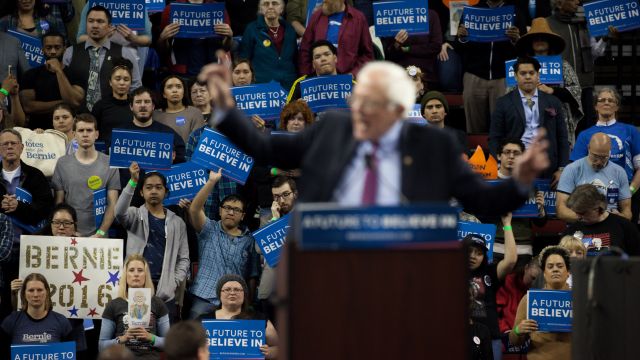 Democratic presidential candidate Bernie Sanders speaks to supporters