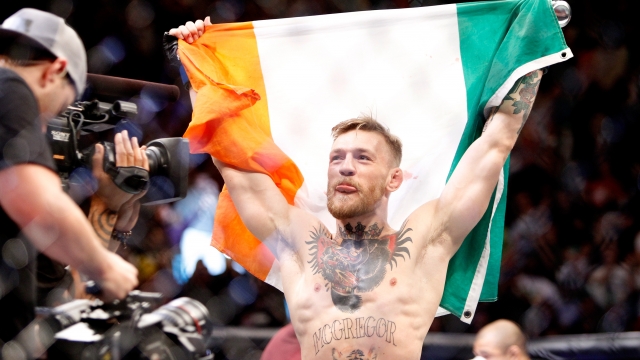 Conor McGregor celebrates after a first-round knockout victory over Jose Aldo