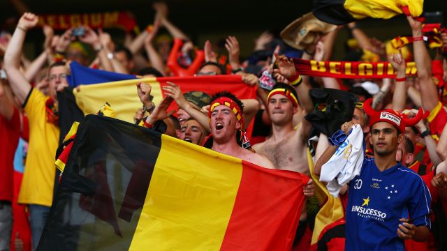 Fans cheer on the Belgian Red Devils.