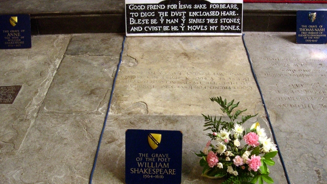 An image of William Shakespeare's grave.