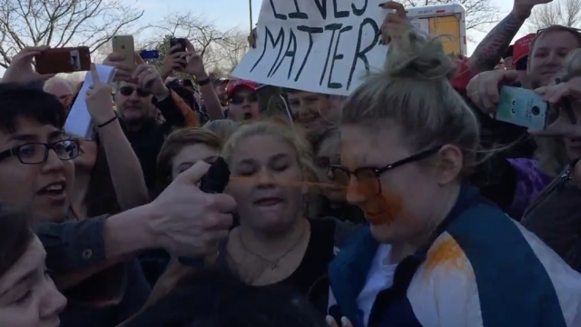 Video of teenager being pepper sprayed outside a Trump rally.