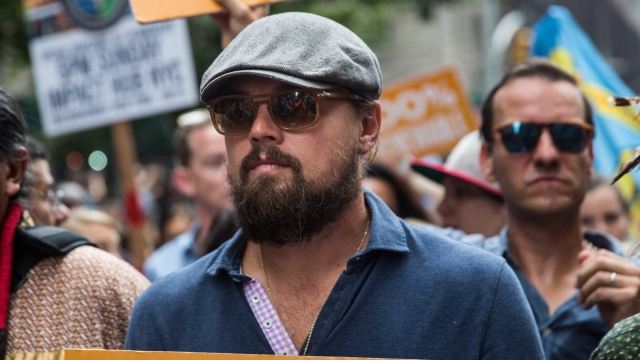 Actor Leonardo DiCaprio participates in the People's Climate March in New York City.
