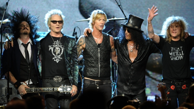 Guns N' Roses perform without Axl Rose during the 27th Annual Rock And Roll Hall of Fame Induction Ceremony