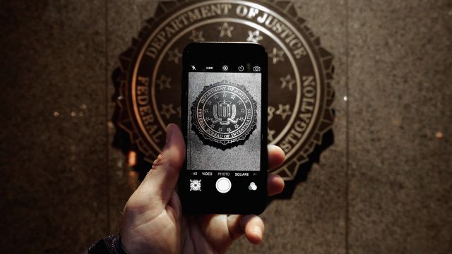 The FBI seal, as seen on an iPhone's camera screen.