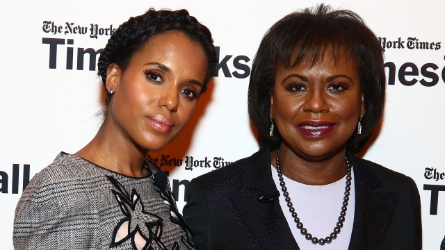 Actress Kerry Washington and professor of law at Brandeis University Anita Hill pose for a photo.