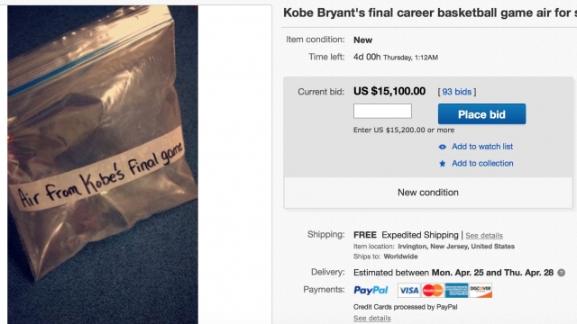 An eBay posted for air from Kobe Bryant's last game.