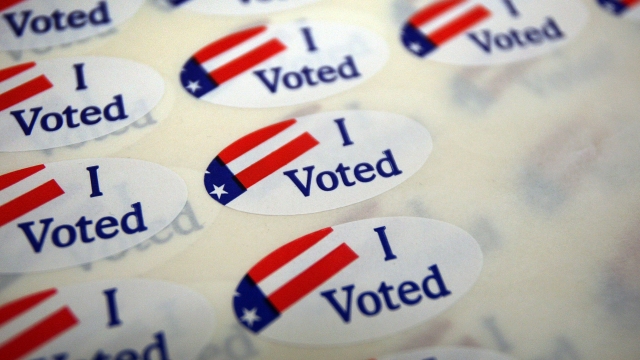 An image of a sheet of stickers that say "I Voted."