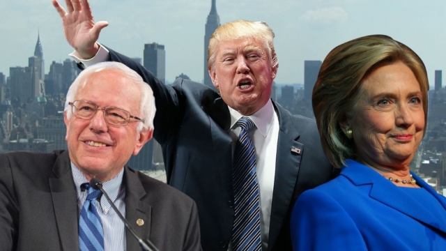 Presidential hopefuls Bernie Sanders, Donald Trump and Hillary Clinton in New York City