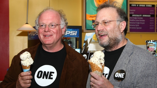 Co-founders of Ben & Jerry's Ice Cream Ben Cohen (L) and Jerry Greenfield attend the partnership launch.