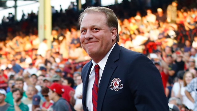 Curt Schilling #38 is introduced before being inducted into the Red Sox Hall of Fame