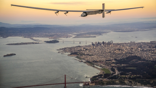 In this handout image supplied by Jean Revillard, Solar powered plane 'Solar Impulse 2', piloted by Swiss adventurer Bertrand