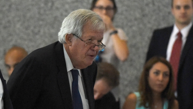 Former Republican Speaker of the House Dennis Hastert leaves his arraignment