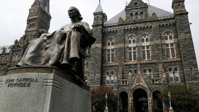 A statue of Georgetown University founder John Carroll.
