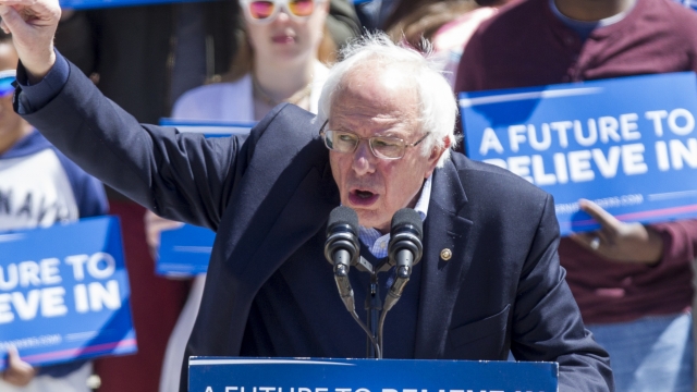 Sanders speaking in Rhode Island.