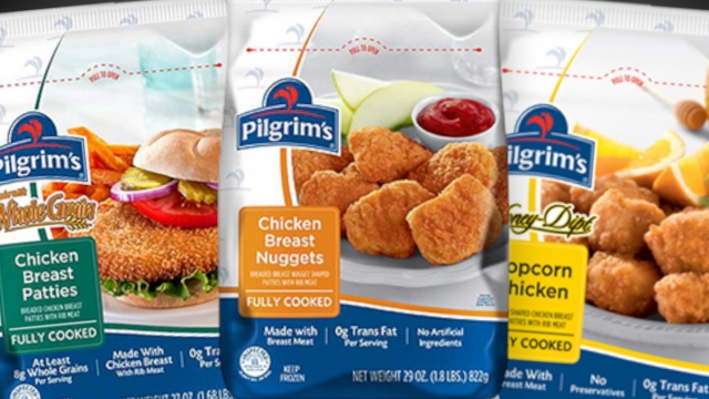 The products include bags of chicken nuggets, patties, breakfast patties, tenderloins and popcorn-style products.