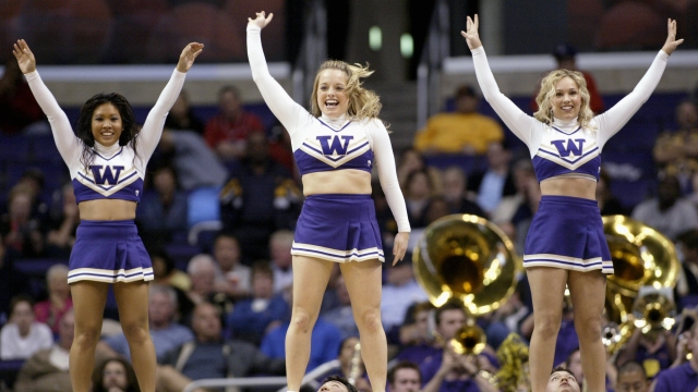 An image of University of Washington cheerleaders.